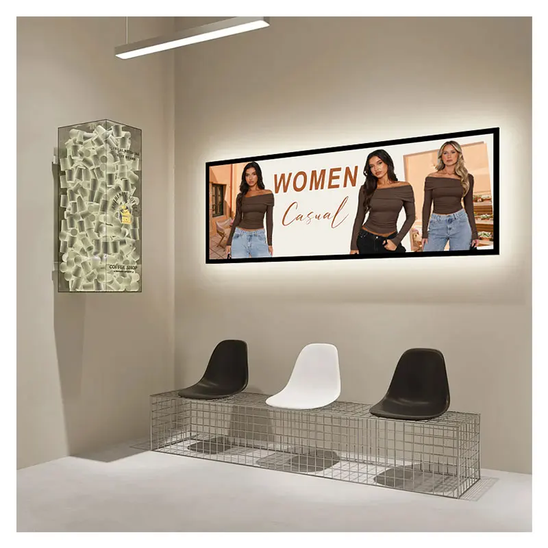 Supermarket Shelf Digital Indoor Advertising Player Signage Stretched Bar Lcd Monitor Led Strip Display Screen Text