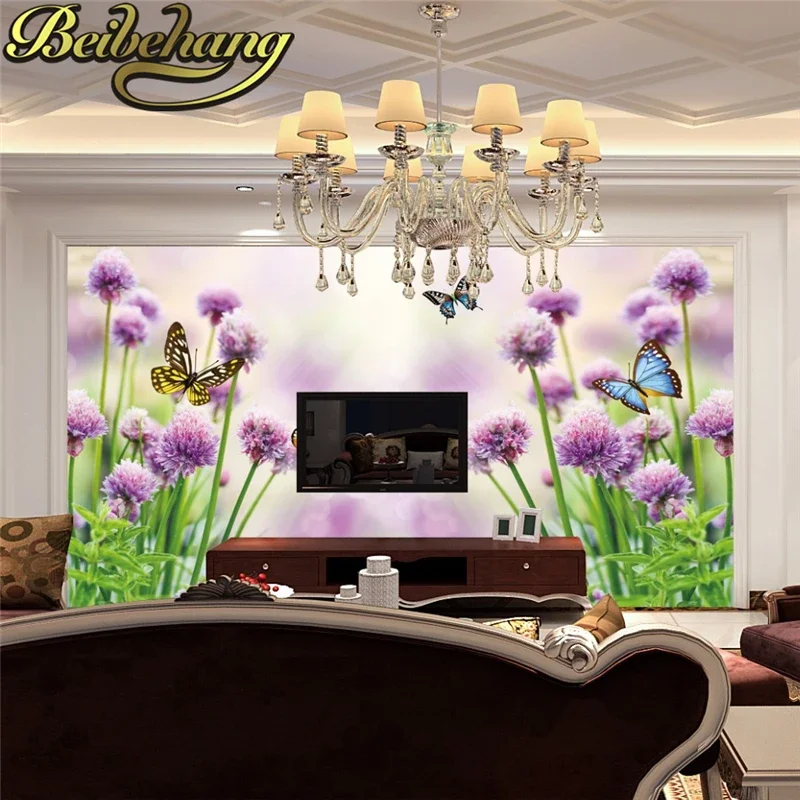 

beibehang Современные обои для спальни и гостиной, настенный декор для ТВ-зоны, индивидуальные фотообои, романтический 3D-дизайн с одуванчиками, papel de parede para sala