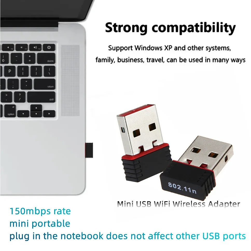 Grwibeou 150Mbps Mini adaptador WiFi USB 802.11n Dongle inalámbrico para PC portátil Windows 7/8/10 Plug & Play USB de Internet de alta velocidad