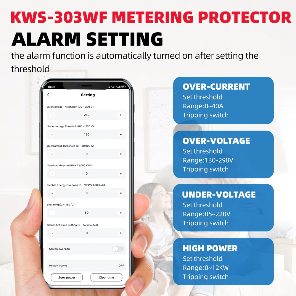 TUYA WiFi التيار المتناوب رصد 110 فولت 220 فولت أكثر من الجهد الحالي كيلوواط ساعة مقياس الحرارة الطاقة التتابع التبديل قطاع دارة #5