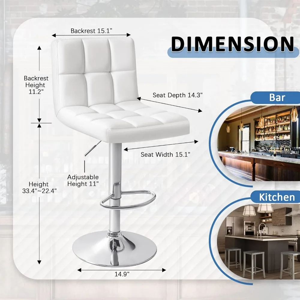 Ajustável PU Leather Bar Stools, Bar Stools, Swivel Barstools, sem braços, hidráulica, Kitchen Counter, altura extra, Square Island