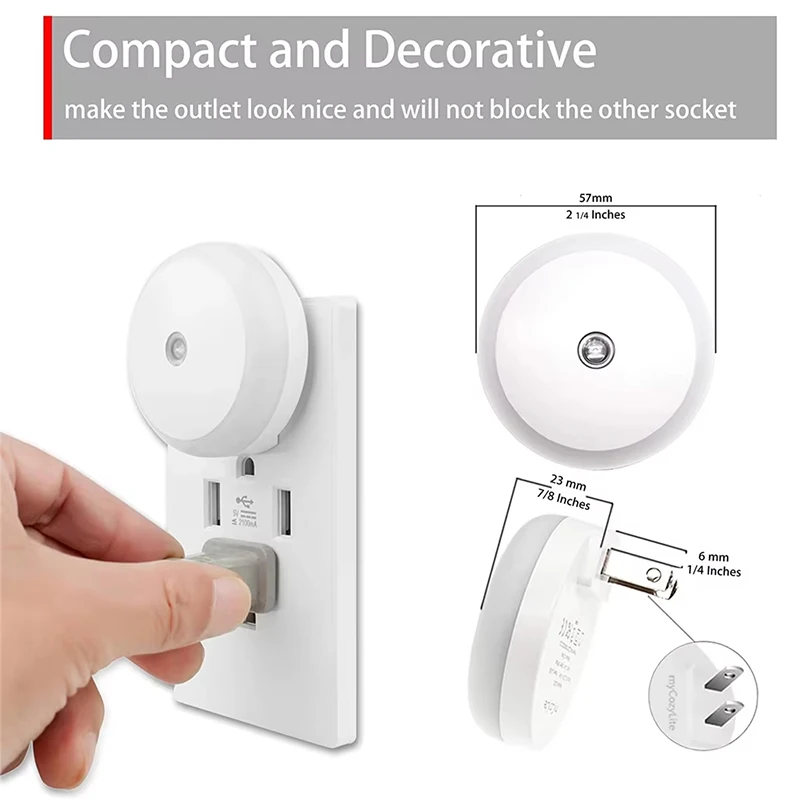 Led Round Plug In Wall Night Lamp Smart Night Sensor Bathroom Home Kitchen Hallway Staireway Bedroom Portable Night Light