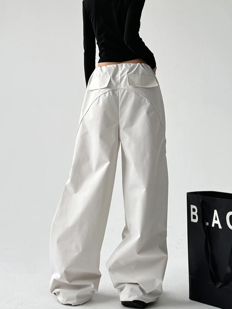 المرأة الخريف الشتاء ملابس العمل السراويل عالية الخصر الرباط عارضة مستقيم الساق واسعة الساق السراويل الطويلة الأمريكية Sle الأبيض