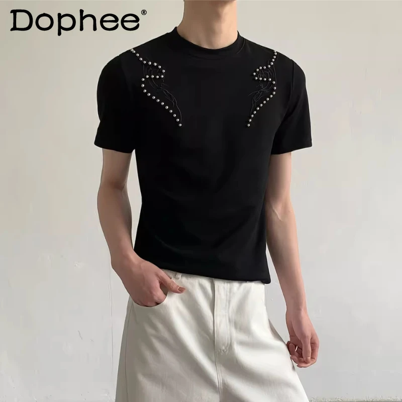 

Men's 2026 Summer New Metal Rivet Short Sleeve Round Neck Tops Loose Comfort Handsome T-Shirts Trendy Personality Stylish Tees