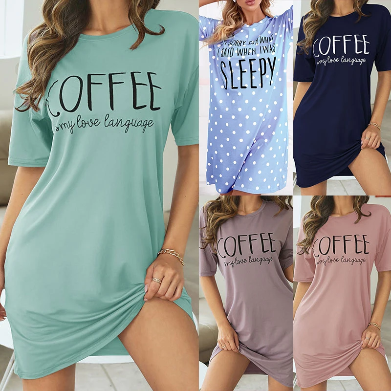 Camisón de talla grande para mujer, ropa de dormir de manga corta con dibujos animados, ropa de dormir informal