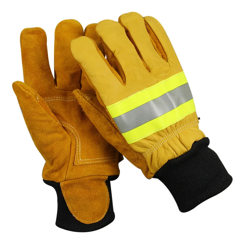 Guantes ignífugos de cuero de vaca, protección de trabajo radiante, resistente al calor, protección de manos de rescate