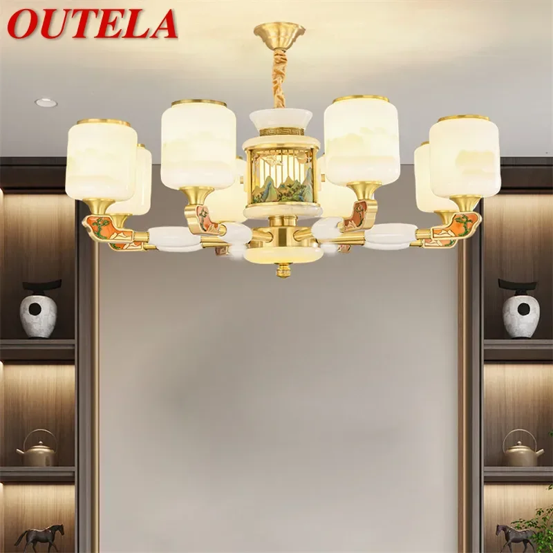 

OUTELA Contemporary Luxury Brass Pendent Lamp Chinese style Living Room Dining Room Bedroom Villa Hotel Sample Room Chandelier