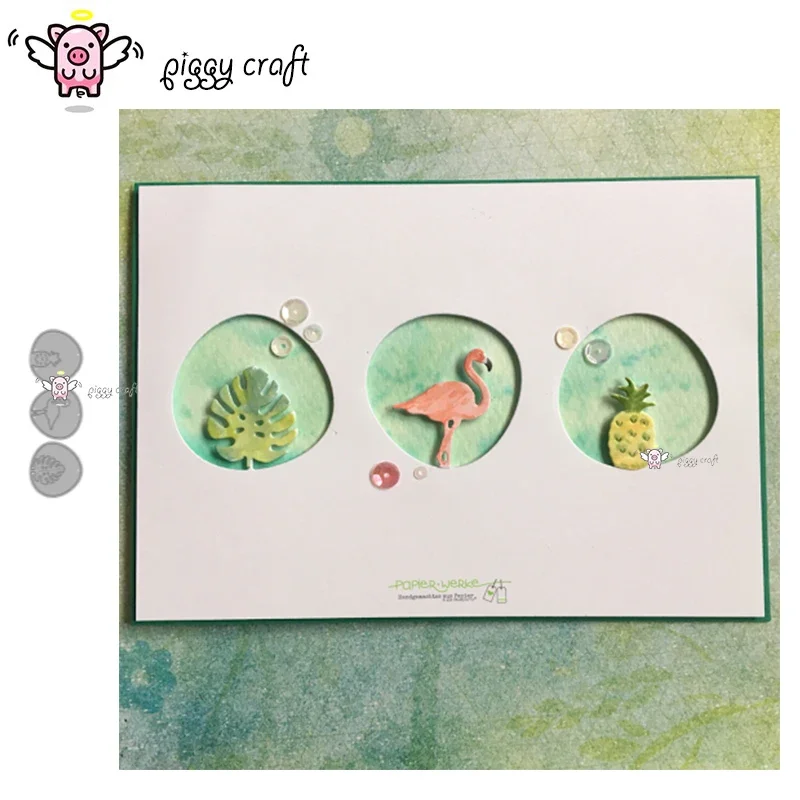 Piggy Craft metal cutting dies cut die mold Flamingo leaf pineapple circle Scrapbook paper craft knife mould blade punch stencil