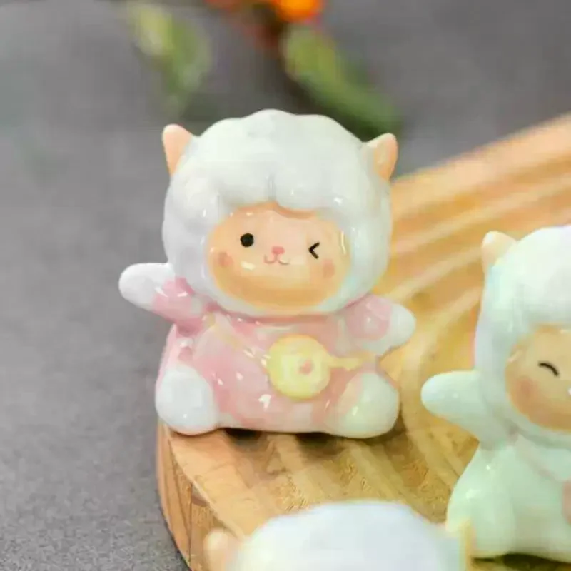Mini Ceramic Sheep Figurines Adorable Cartoon Design Vibrant Colors For Home Desk Tea Table Decoration Small Gifts