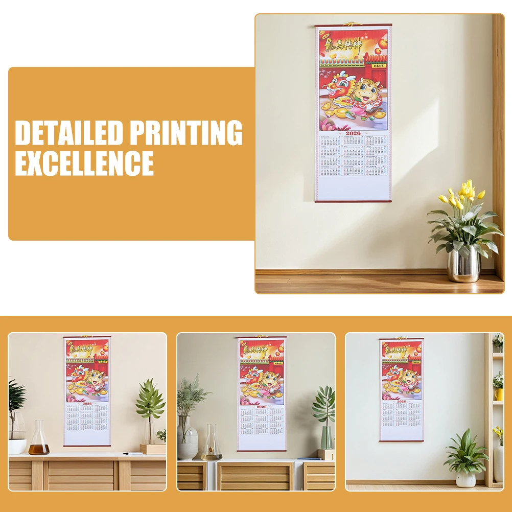 

2pc Horse Year Wall Scroll Calendar Traditional Chinese Lunar Calendar Faux Rattan Hanging Decoration for 2026 New Year Festival
