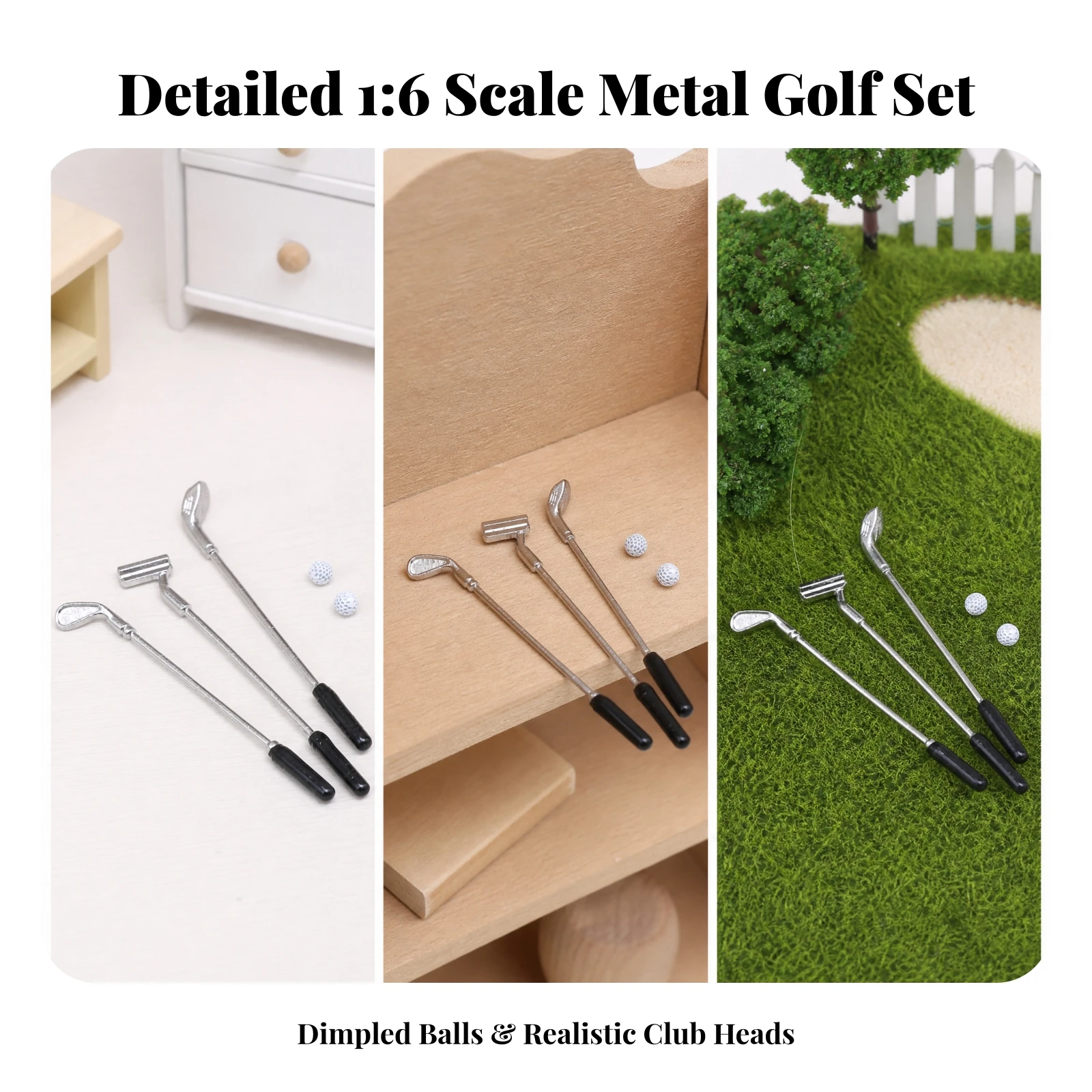 3 Pieces Miniature Sports Set Detailed BJD Scale Golf Accessories for Hobby Dioramas, Photography Setups