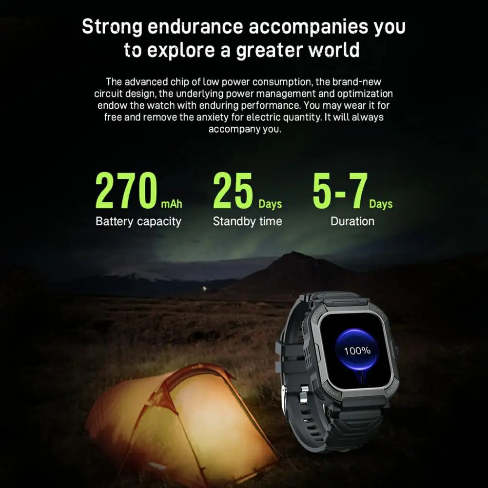 Casual Digital Wristwatch 270mAh 1.85 Inch Square Screen Realtek 8763EW Chip Smart Watch Outdoor Sports