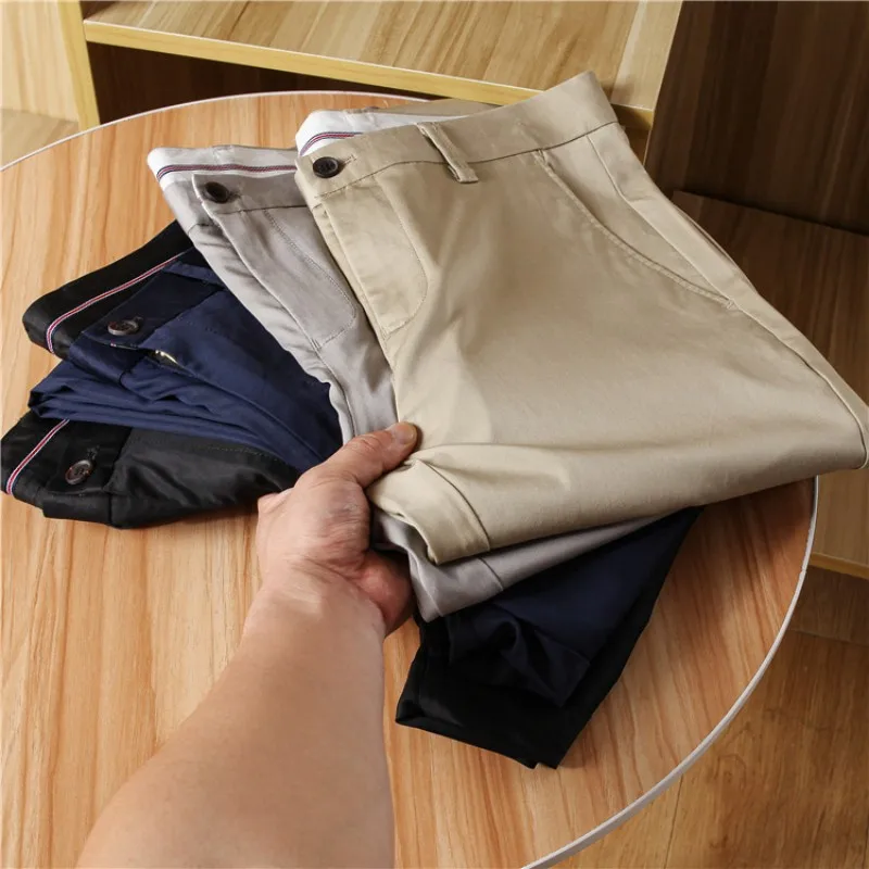 Lyocell blend cotton elastic breathable small straight leg business trousers men's casual trousers