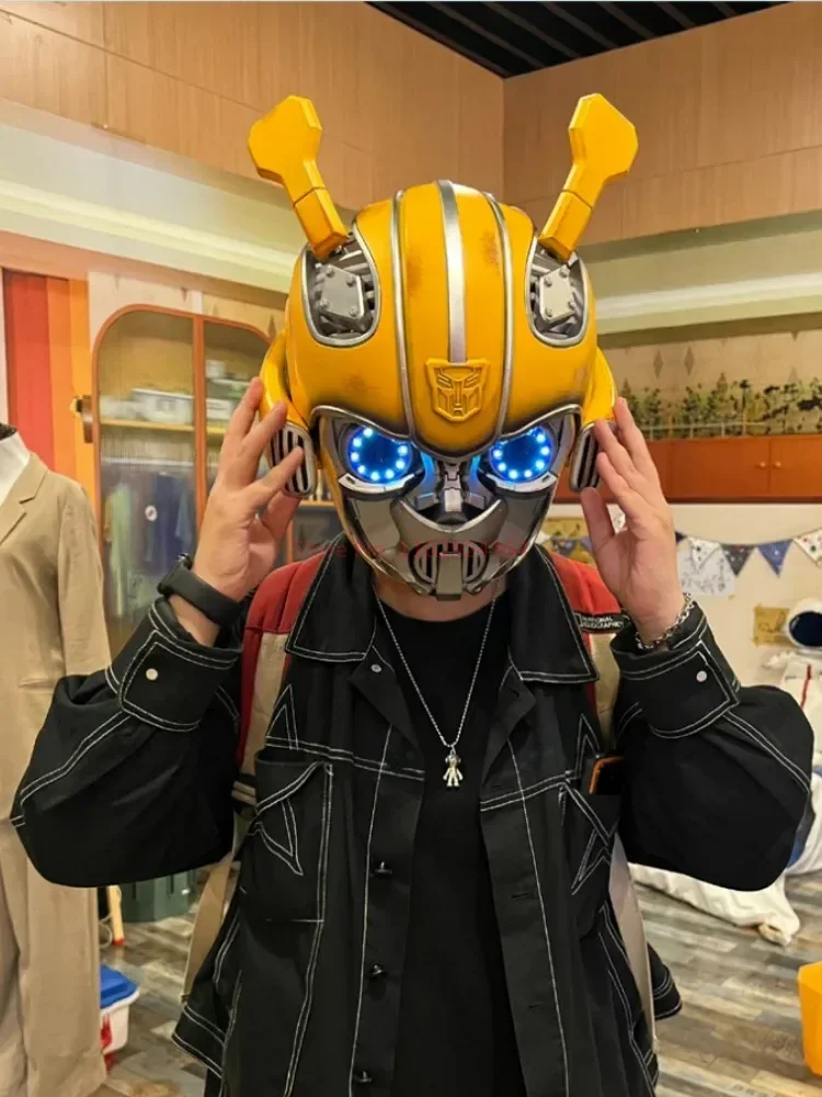 Transformers Bumblebee Helmet English Voice Control Mask Bluetooth Base Light Up Eyes Action Collection Figure Children Gift