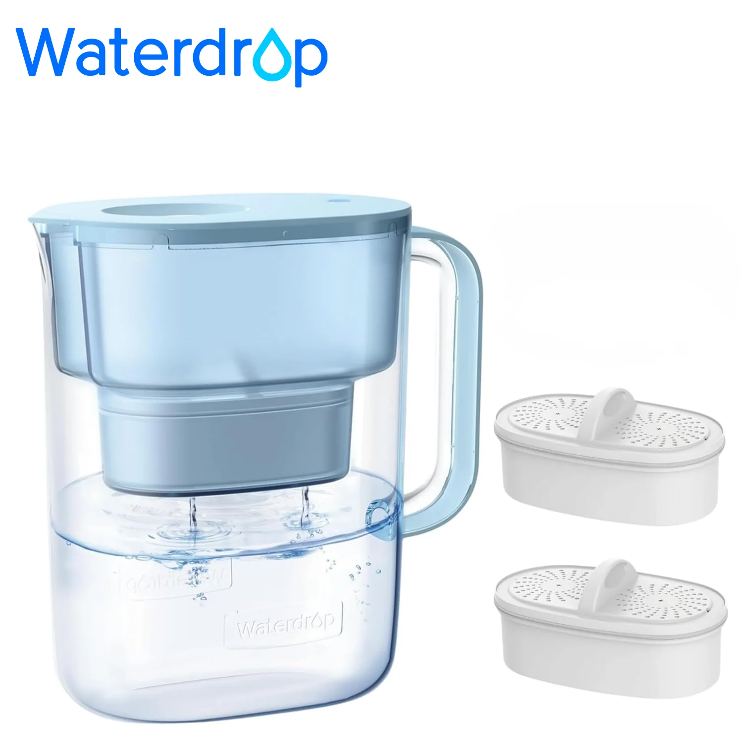 Waterdrop PT-07B Water Filter Pitcher with 2 Filters, 10-Cup, NSF Certified, 600-Gallon Long-Life, Improved Coffee & Tea Taste, Reduces PFOA/PFOS, Chlorine, 5X Longer Filter Life, Blue