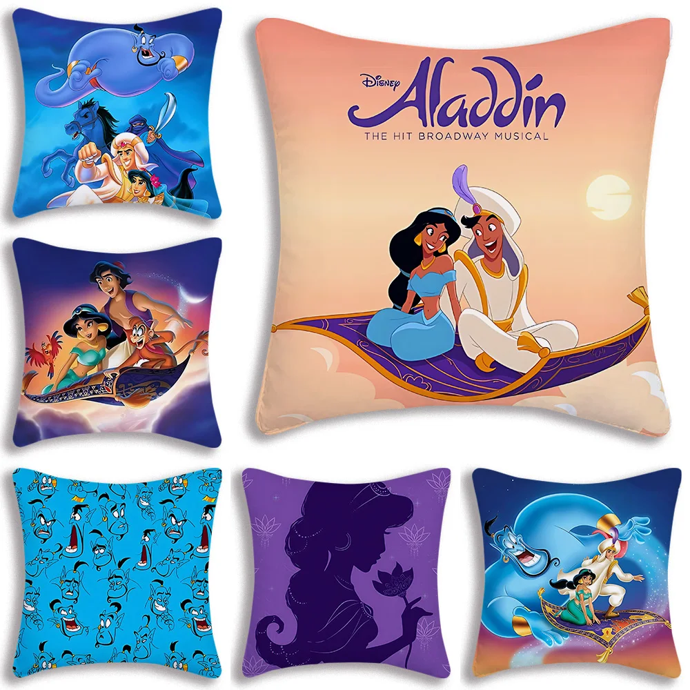 Cartoon Kawaii Aladdin Jasmine Pillow Covers Cartoon Sofa Decorative Home Double-sided Printing Short Plush Cute Cushion Cover