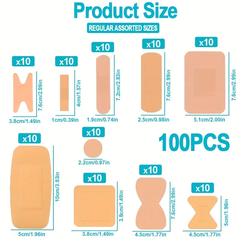 100/200 قطعة من الضمادات المتنوعة، مجموعة متنوعة من الضمادات اللاصقة، لوازم مرنة قابلة للتنفس، ضمادة البقعة والضمادات الكبيرة #2