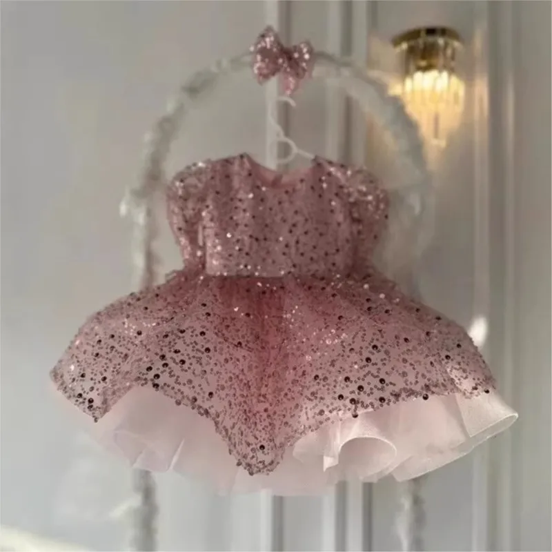 Fashion Baby Girl Princess Sequins Ball Gown Dress Toddler Child Vestido Long Sleeve Party Pageant Birthday Baby Clothes 1-12Y
