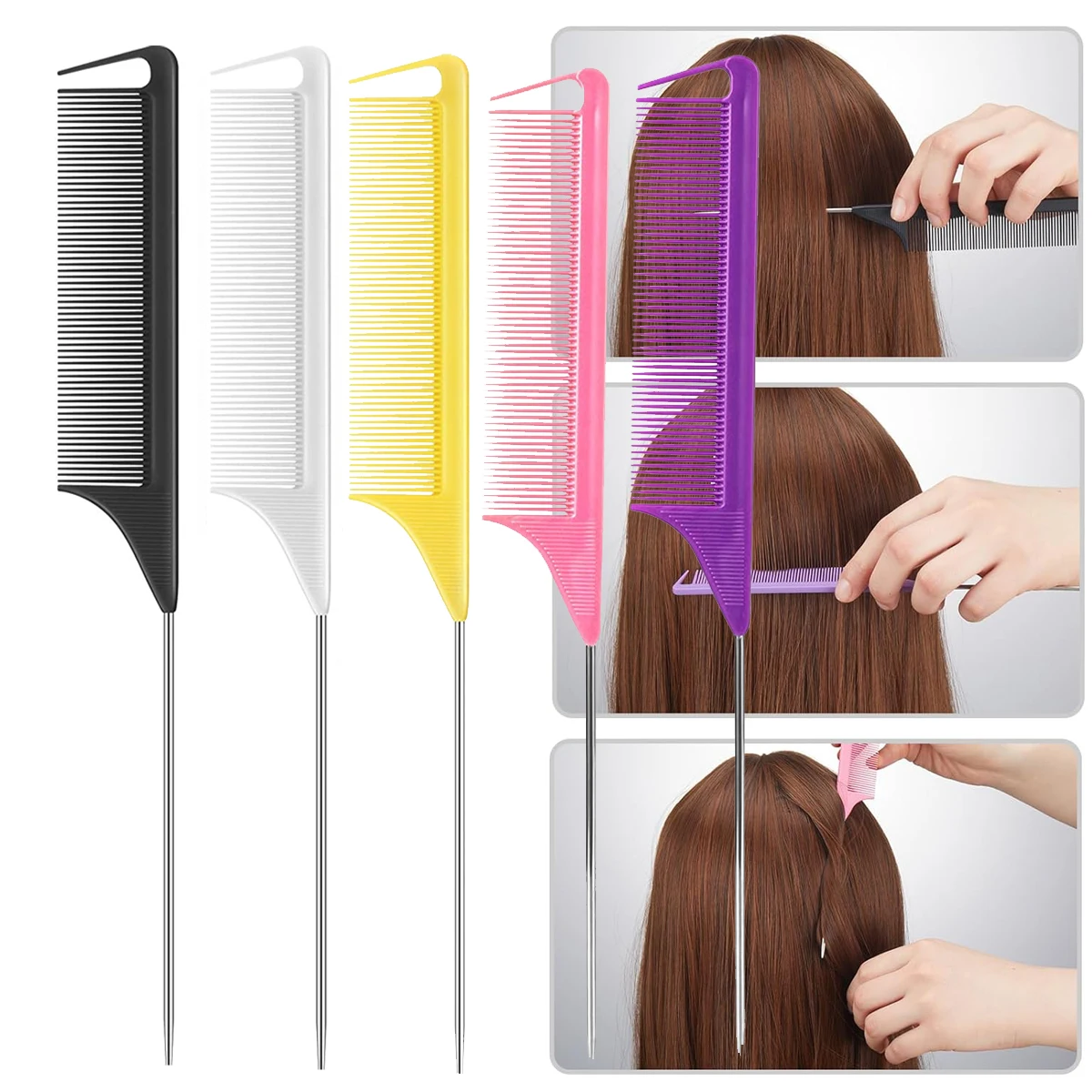 1Pc Fashion Fine Tooth Steel Needle Comb Metal Needle Anti-static Hair Comb Salon Hairdressing Hair Styling Tools