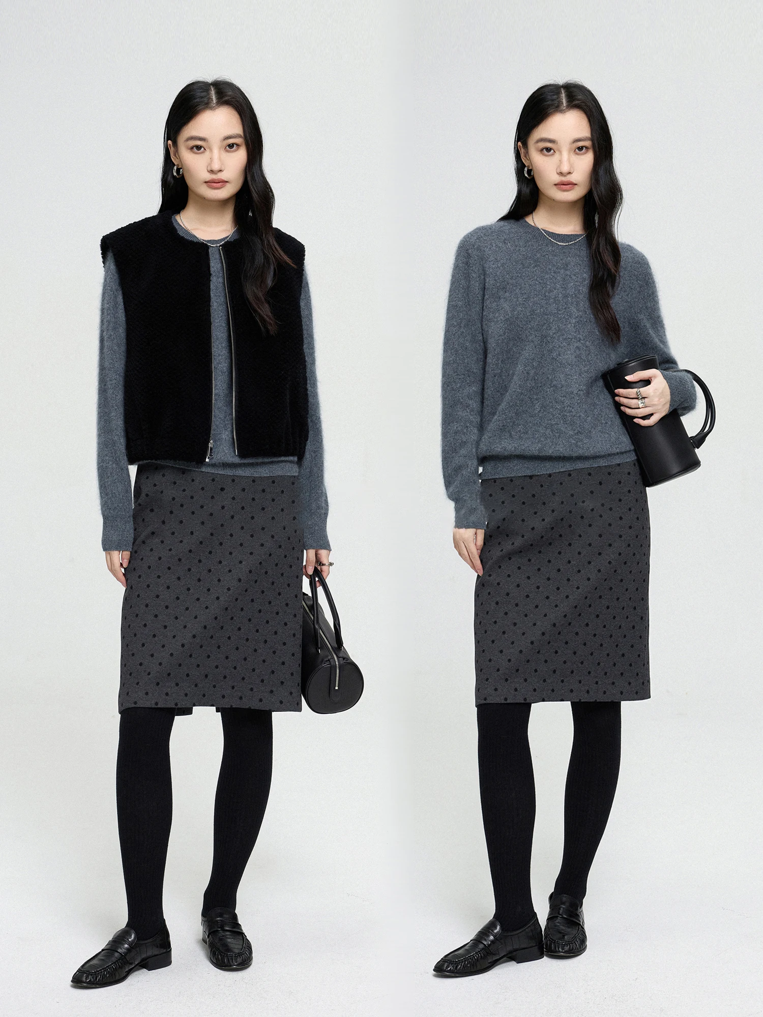 Elegant Thick High Waist Polka Dot Half Skirt Women's Autumn Winter New Style Open Split Wrap around Skirt Warmth Fashion