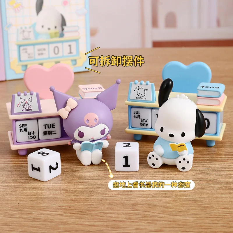 Sanrio Kuromi Pochacco kawaii Anime Cartoon Desk Calendar Wooden Perpetual Calendar Flip Month Date Display Desktop Schedule