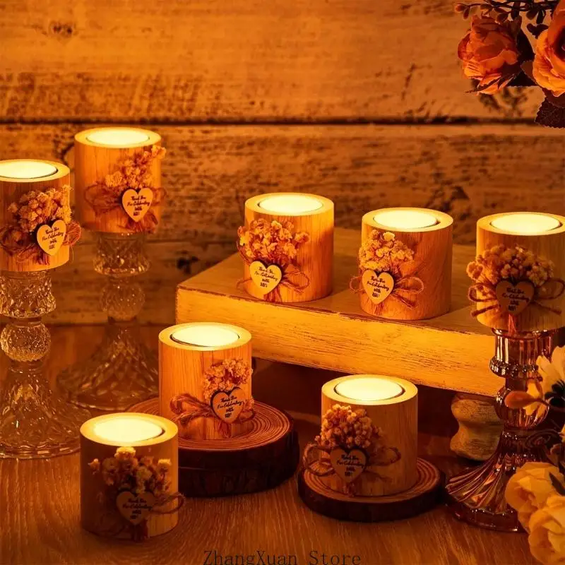 Brautparty-Kerzenständer, künstlerischer Holz-Kerzensockel, Teelichtsockel, Holzstruktur, 3 x – Detail 10