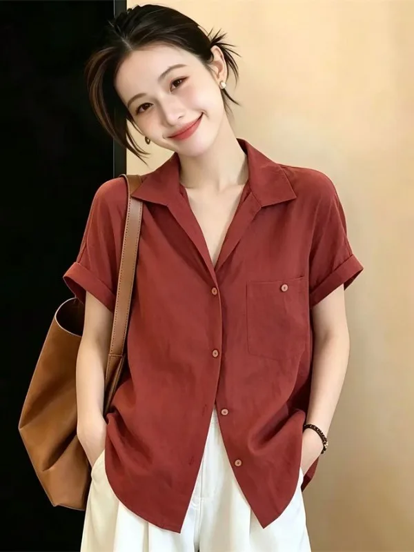 

Loose Fit Short Sleeve Shirt for plus Size Women Summer 2026 Korean Style Commute Fashion Casual Breathable Comfortable