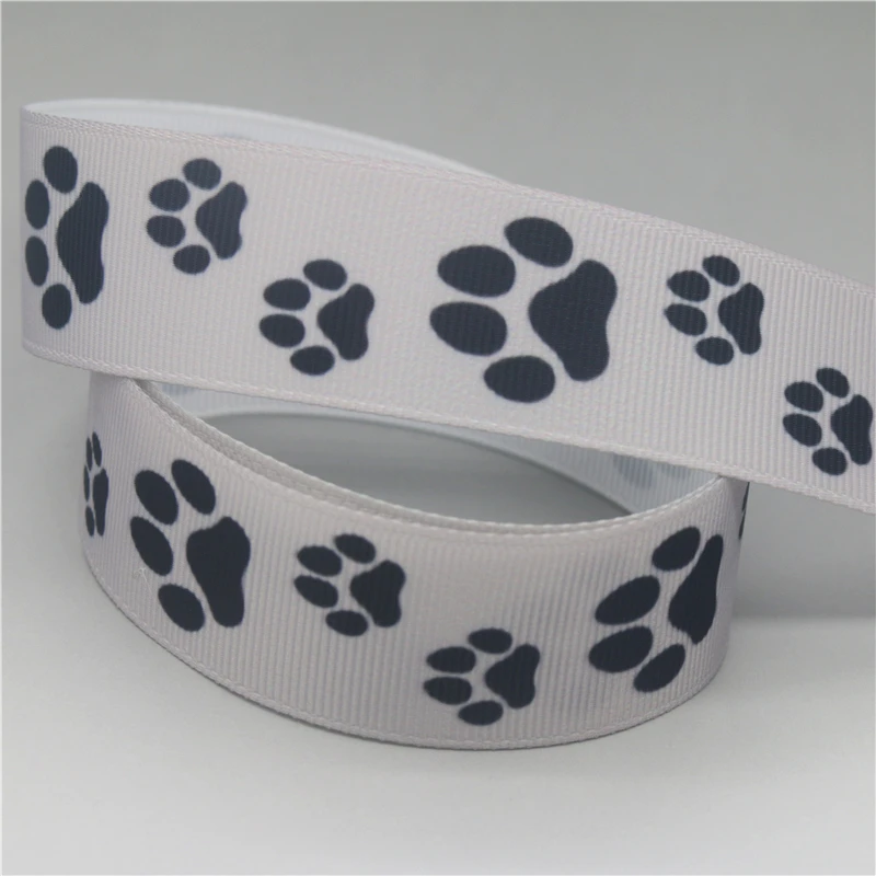 DUWES 50yards Dog Paw Printed Grosgrain Ribbon Accessory Hairbow Headwear Decoration DIY Wholesale OEM D1551