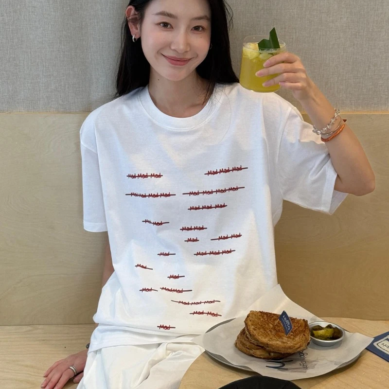 

Новые модные женские футболки, летние хлопковые рубашки с круглым вырезом и принтом, уличные топы