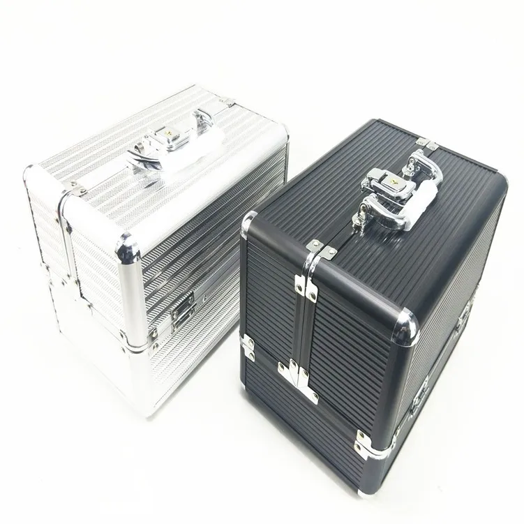 Double open aluminum alloy portable makeup case Makeup toolbox Tattoo makeup case Nail case Aluminum makeup case