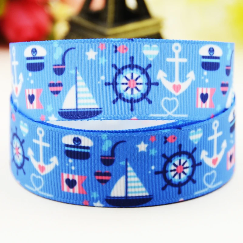 22mm 25mm 38mm 75mm Ship & Anchor Cartoon printed Grosgrain Ribbon party decoration 10 Yards satin ribbons