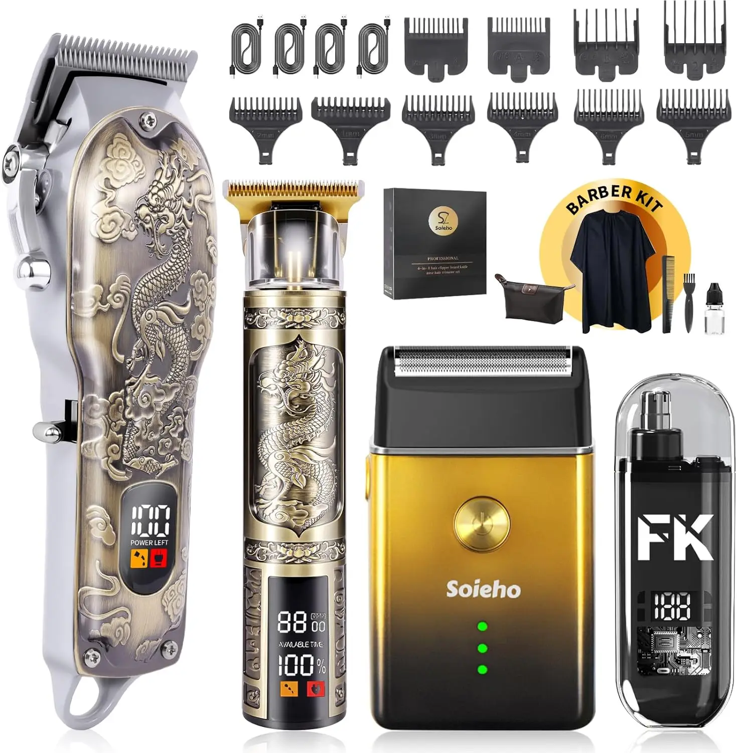 

Professional Cordless Hair Clipper Set for Men with Beard Trimmer, Nose Trimmer & Electric Shaver - Complete Grooming Kit