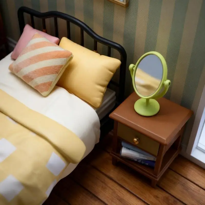 1 Stuks Miniatuur Retro Spiegel Kaptafel Scène Model 1:12 Schaal Poppenhuis Ornament Vintage Badkamermeubilair Pop Accessoires