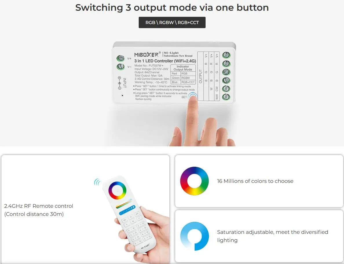 Miboxer WiFi+2.4G LED Controller Single Color Dual White RGB RGBW RGB+CCT SW2 SW5 WL5 Tuya Music APP Voice Control