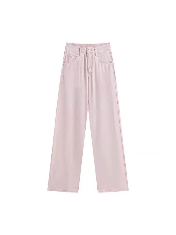 Summer Thin Wide Leg High Waist Denim Pants Women's Loose Slimming Ice Silk Drapey Jeans Long Straight Tube Floor-Length