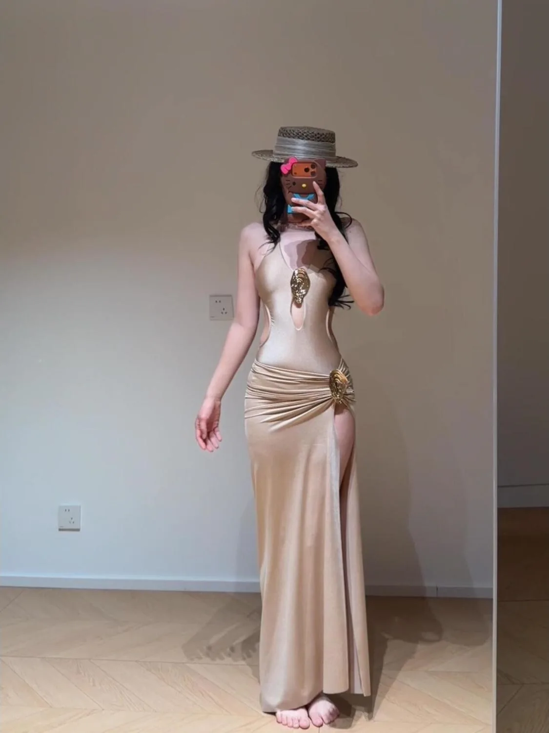 

Золотистый атласный купальник-двойка с глубоким V-образным вырезом для отдыха и плавания, повседневный, с эффектом похудения