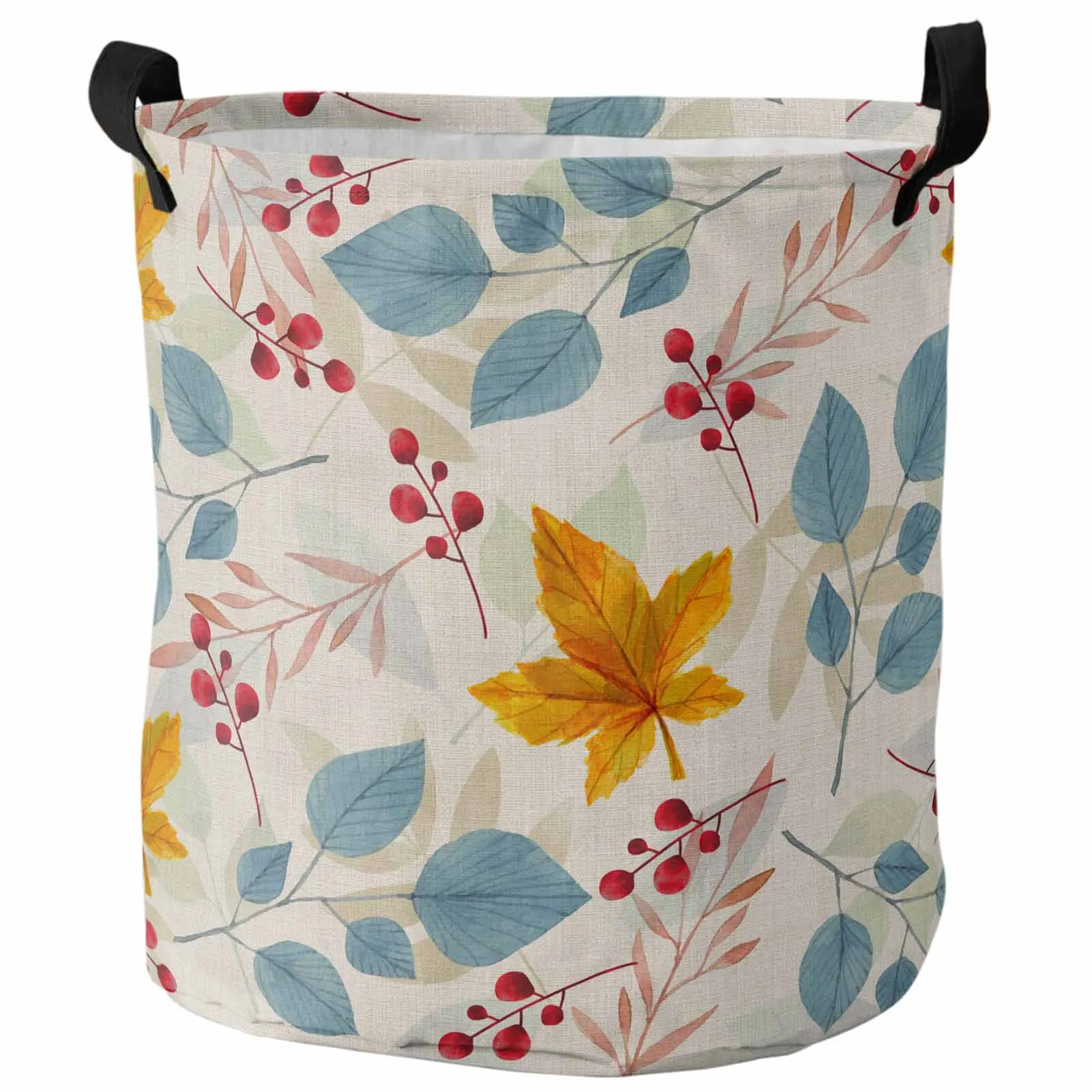 Autumn , Golden Maple Leaves Laundry Basket Portable Foldable Household Laundry Storage Bag Oxford Cloth Dirty Clothes Basket