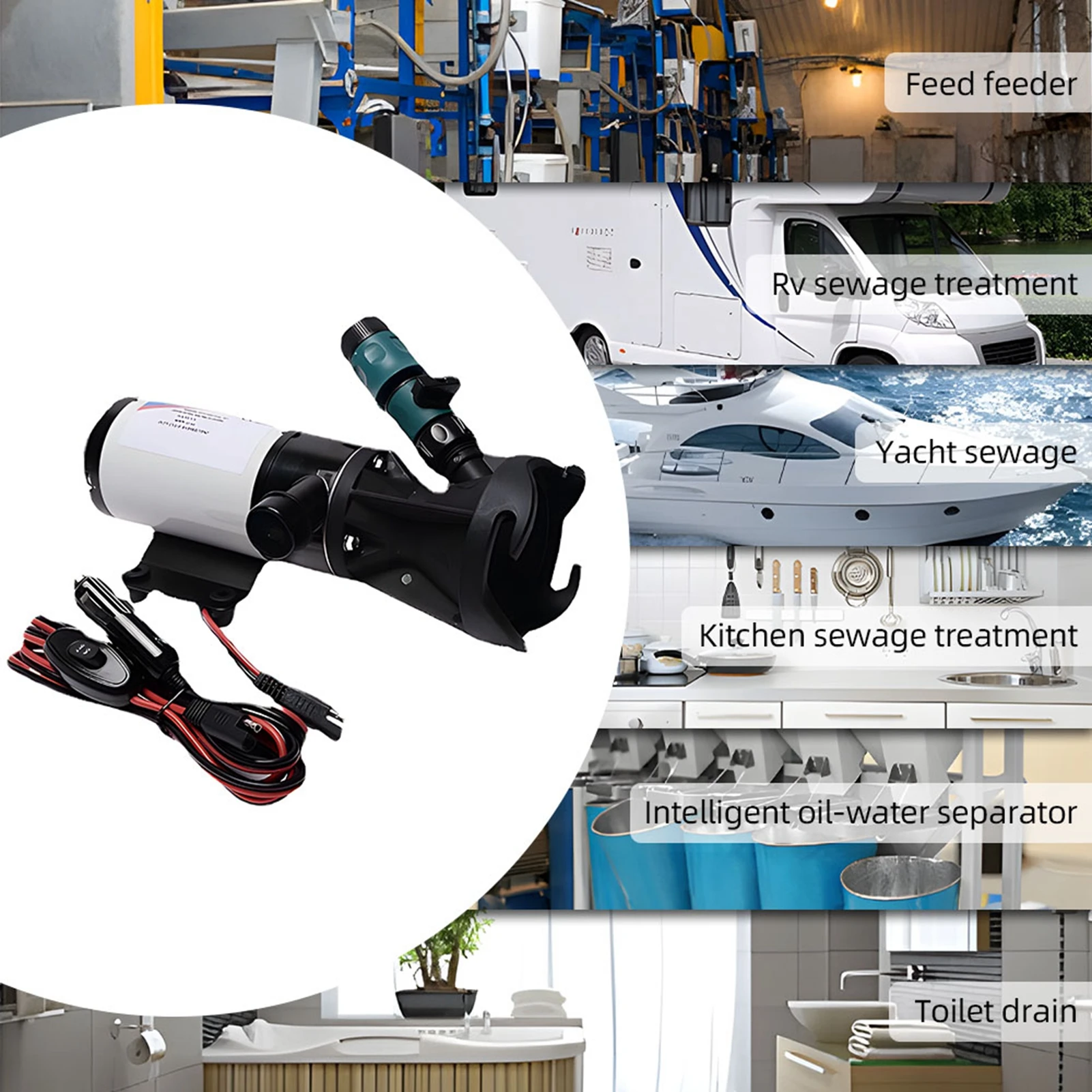 

Macerator Pump for RV Self Priming Sewage Pump 3 Inch Water Inlet Double Four Leaf Blade 45L DC Electric Sewage Pump for RV Moto