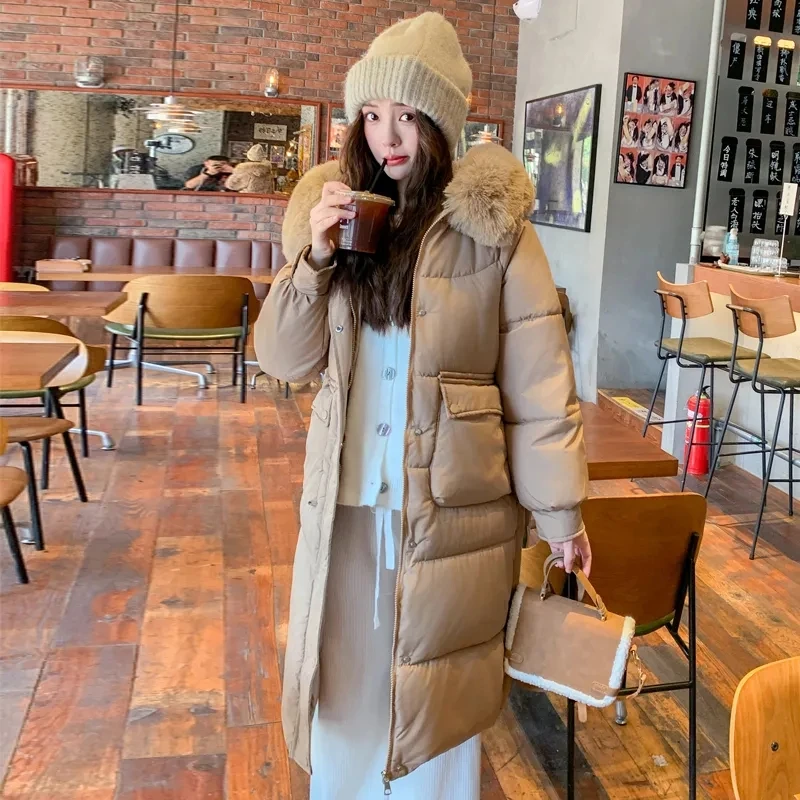 2025 New Cotton Jacket Long Thick Warm Cold Proof Clothing Hooded Commuter Cotton Jacket With Large Pocket Wool Collar Winter