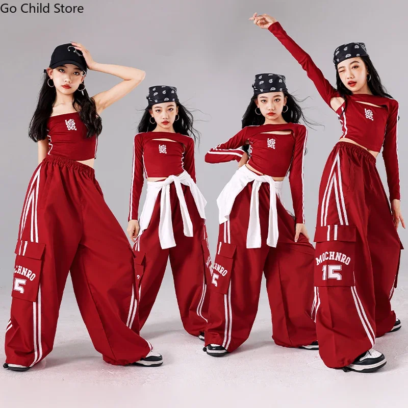 Hip Hop Mädchen Mode Crop Top Jogger Cargo Hosen Kind K-pop Streetwear Mädchen Gruppe Kleidung Sets Kinder Street Dance jazz Kostüm