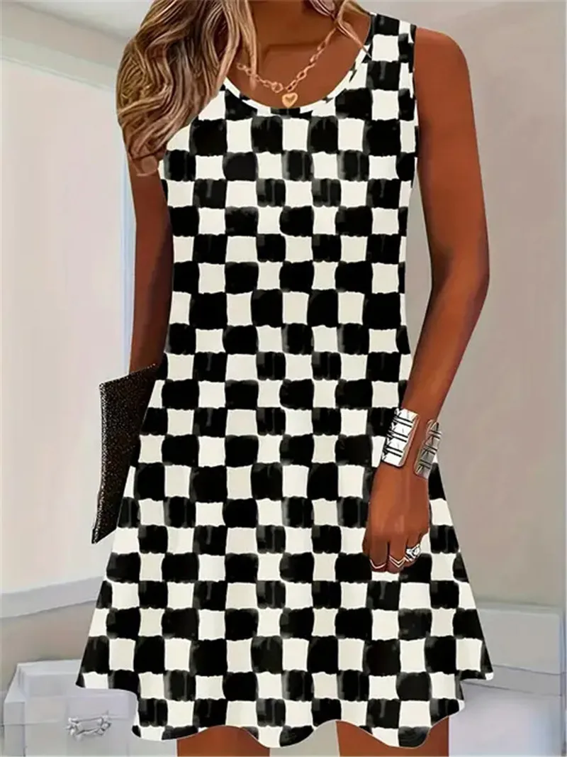 Fashion Striped Women Mini Dresses Summer Sleeveless 3D Printed Street Comfort Ladies Dress 3XL Plus Size Casual Dress