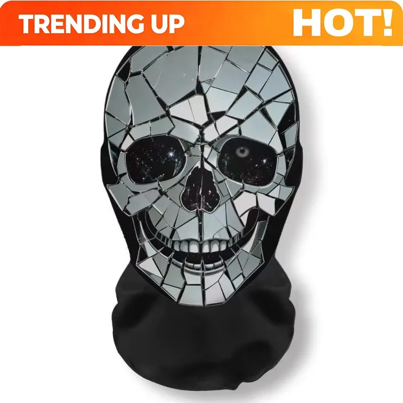 Customization 1pc Broken Mirror Skull 3D Print Balaclava Hood, Halloween, Carnival, Cosplay, Prank Party Prop, Without Battery