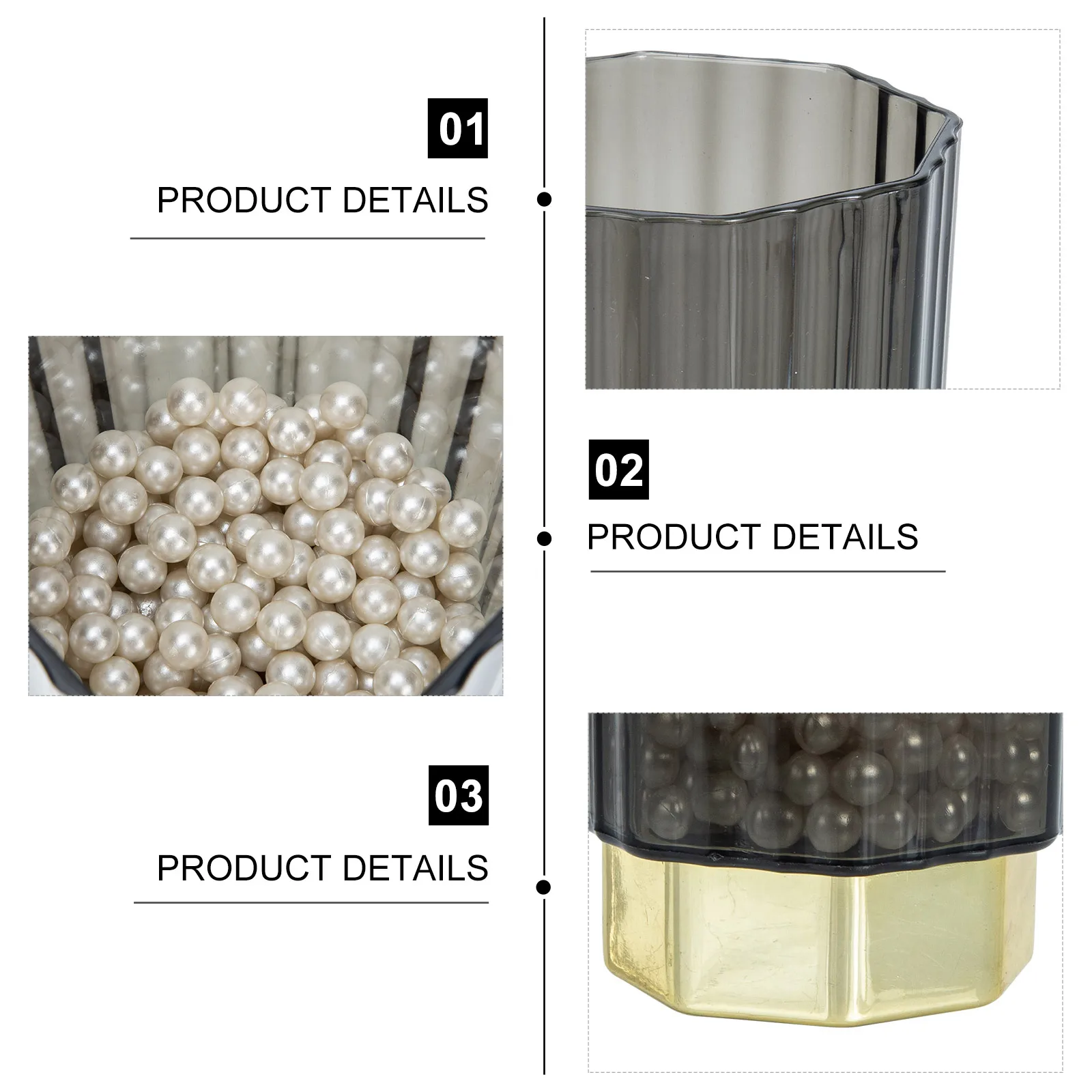 Soporte para brochas de maquillaje de vidrio con bordes dorados, organizador de almacenamiento, taza de escritorio para lápiz labial, delineador de ojos, lápiz con perlas gratis, ahorro de espacio