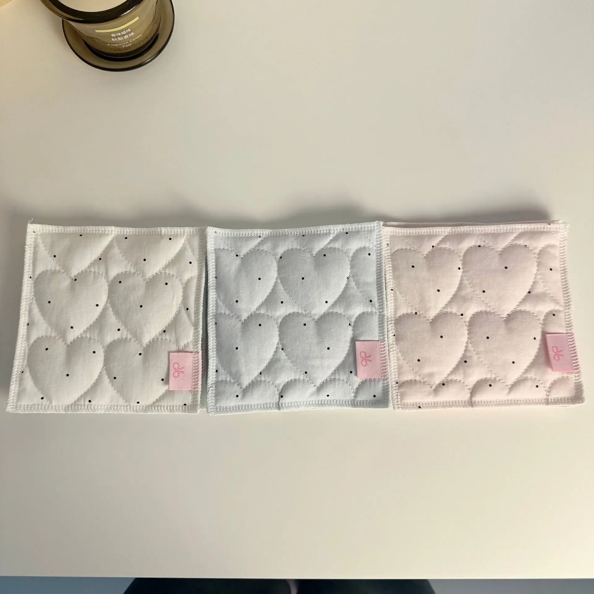 Kawaii Double Sided Quilted Coaster Ladies Heart Stitch Dot Cloth Cup Pad Reversible Plaid Table Protection Coffee Mug Coaster