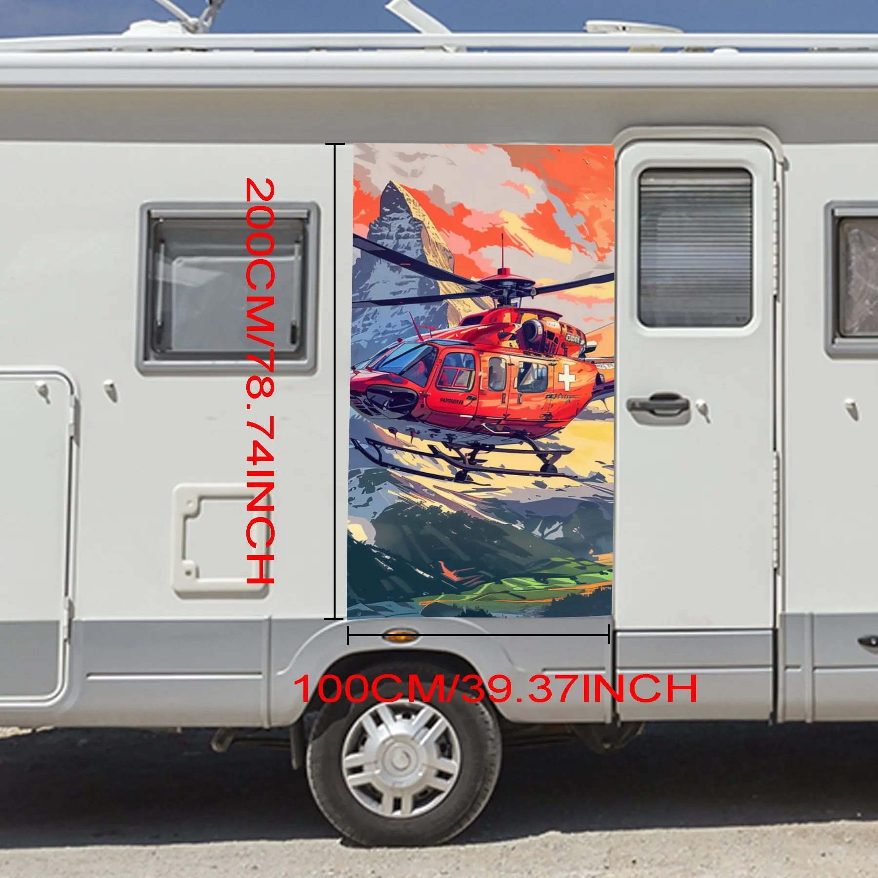 Rescue Helicopter Adventure Motorhome Car Door Sticker PVC Self Waterproof Stick, Striking Auto Exterior Accessories Decor Prote