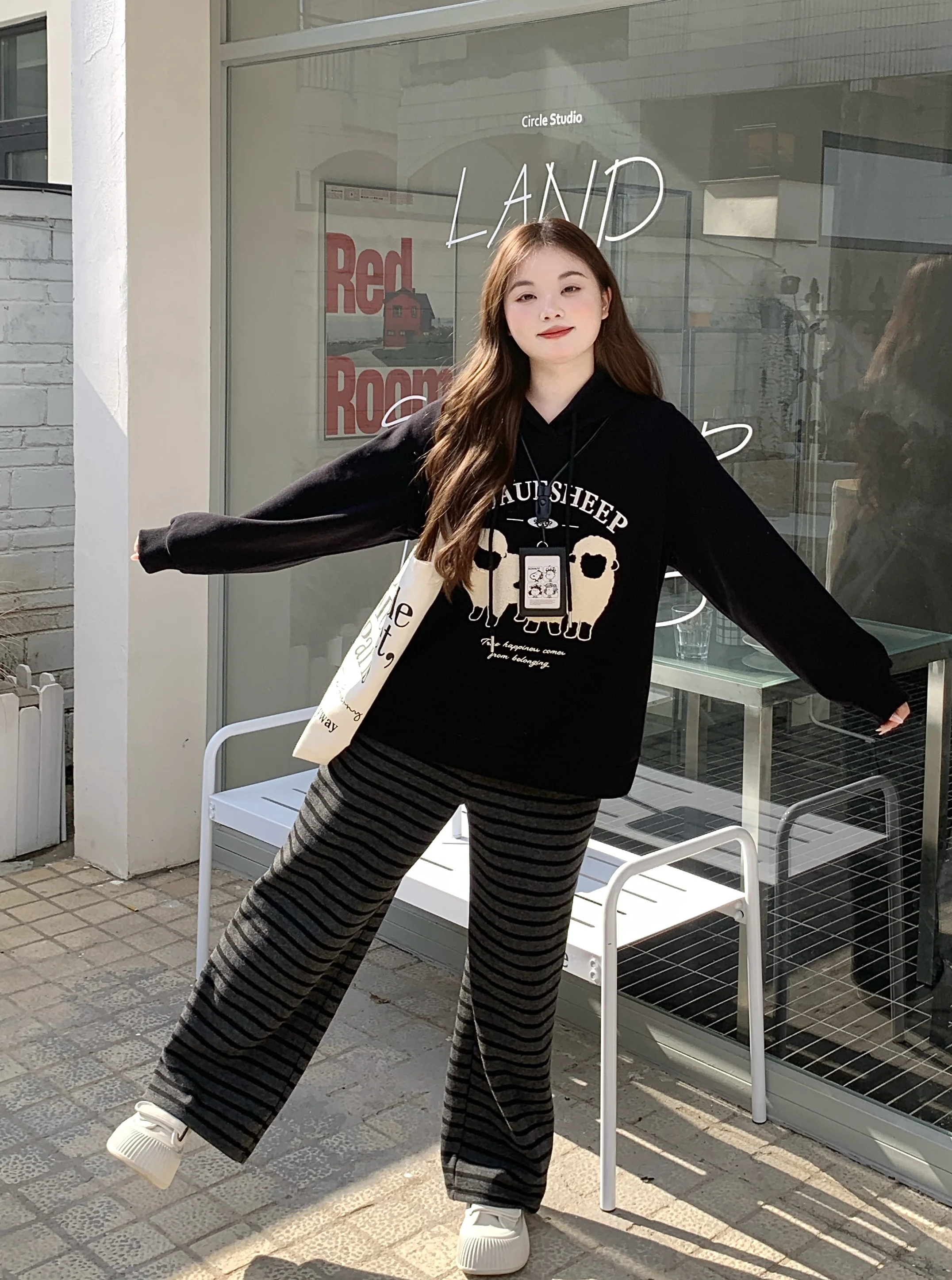 

plus Size Women's Casual Striped Loose Fit Long Pants Autumn Winter Faion Set Polyester Fiber New Sle 2025 Lazy Chic