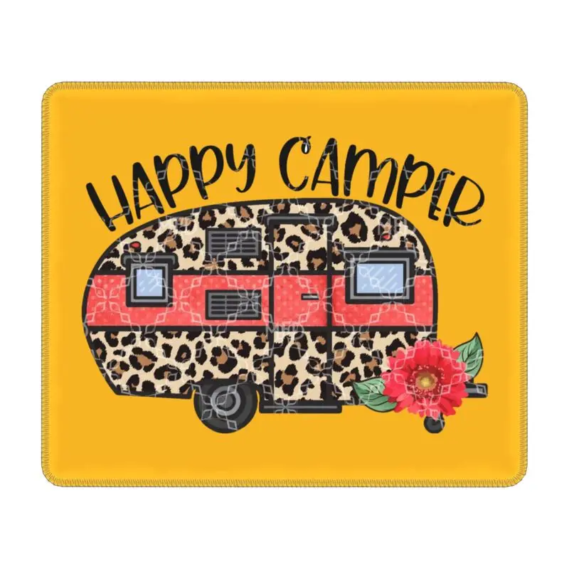 Happy Camper Computer Mouse Pad Waterproof Mousepad with Stitched Edges Anti-Slip Rubber Camping Life  Desk Mat for Gaming