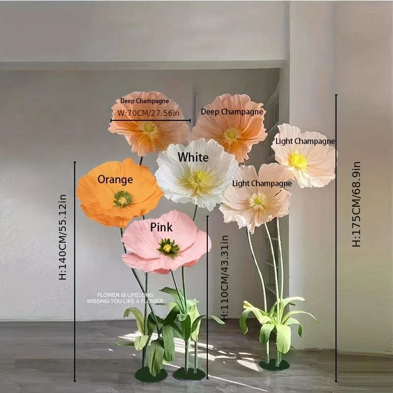 

Набор из 1 или 7 штук: Искусственные цветы мака гигантского (Papaver Rhoeas) для ландшафтного дизайна торговых центров, цветочных композиций и выставочных декораций