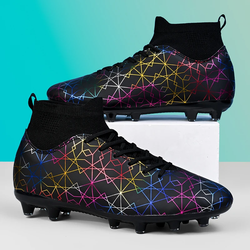 2024 Men's Soccer Shoes  Non-Slip AG/TF Soccer Cleats Ankle Boots Unisex Large Size Ultralight Football Boots Boys Sneakers