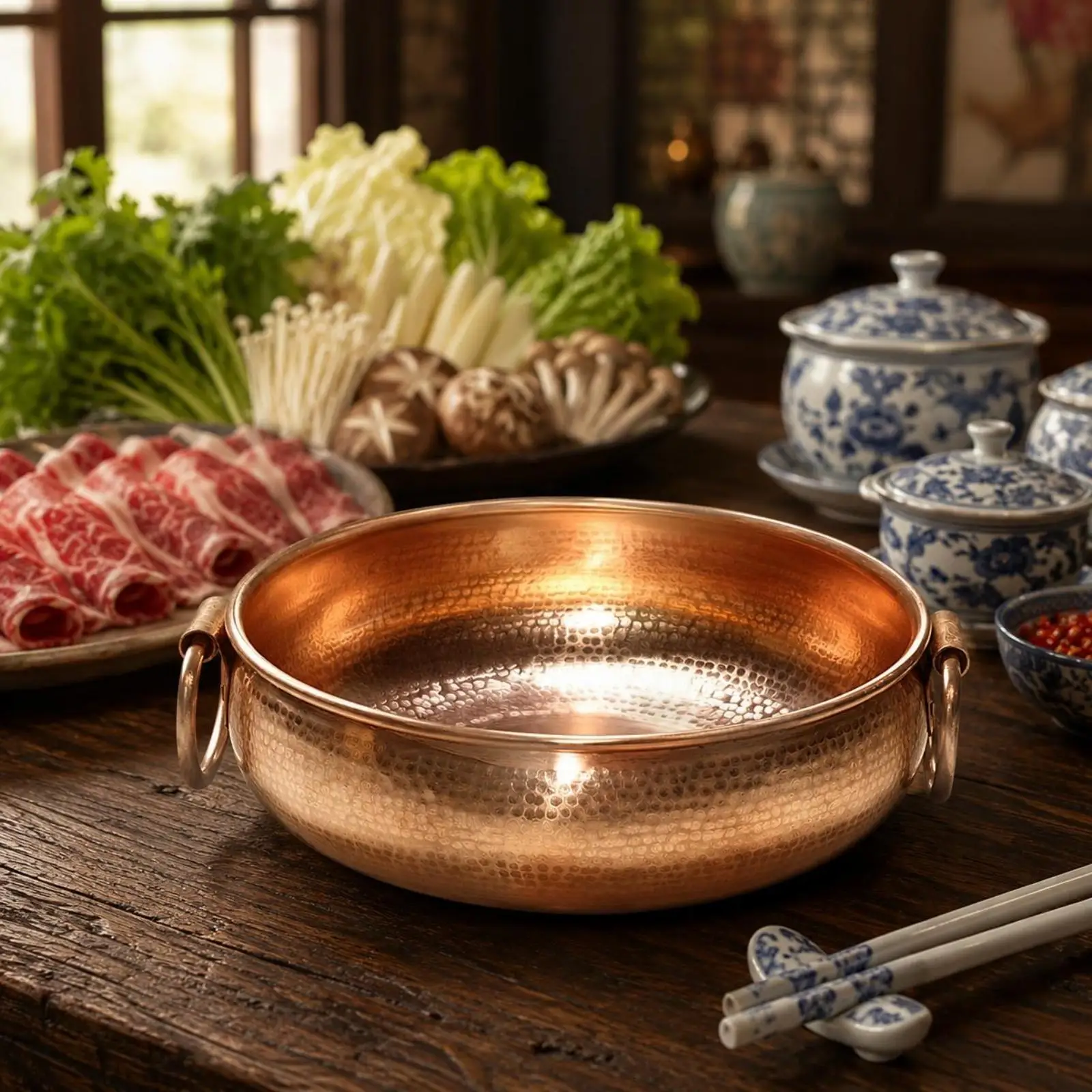 Hammered Copper Pot Wide Wide-Mouthed Top Cookware Heat Resistant